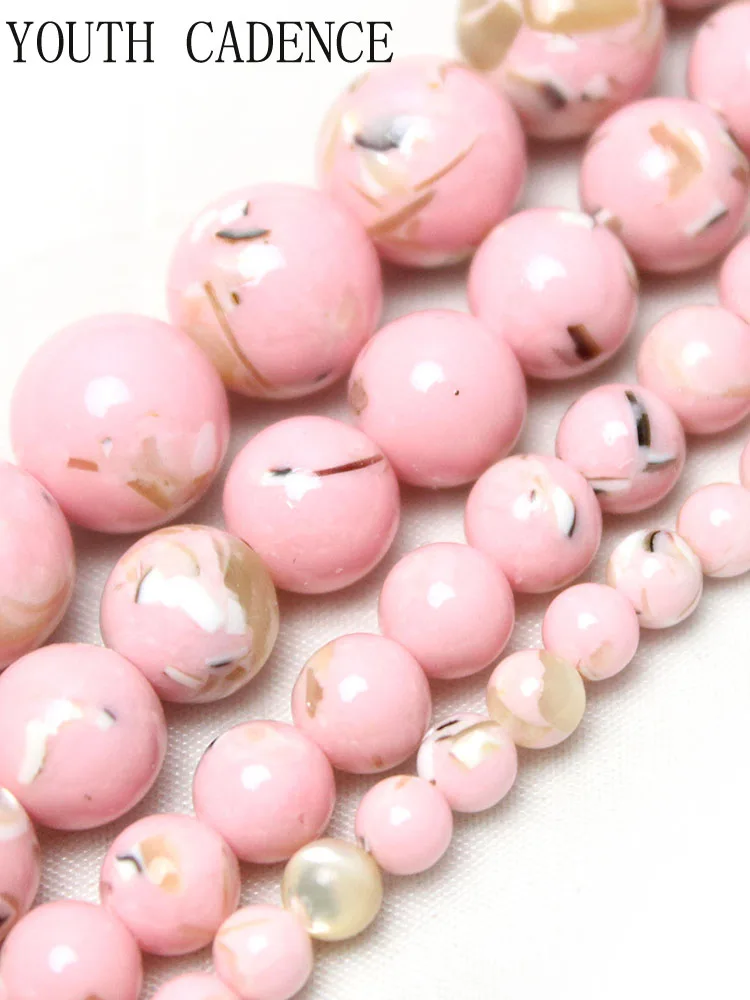 Natural Second Generation Pink Shell Turquoises Stone Loose Round Beads for Jewelry Making Diy Bracelet Necklace 4-12mm 15"