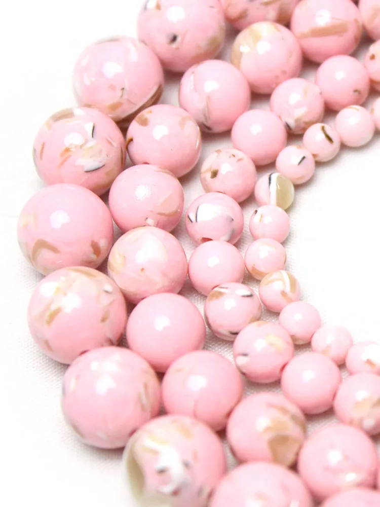 Natural Second Generation Pink Shell Turquoises Stone Loose Round Beads for Jewelry Making Diy Bracelet Necklace 4-12mm 15"