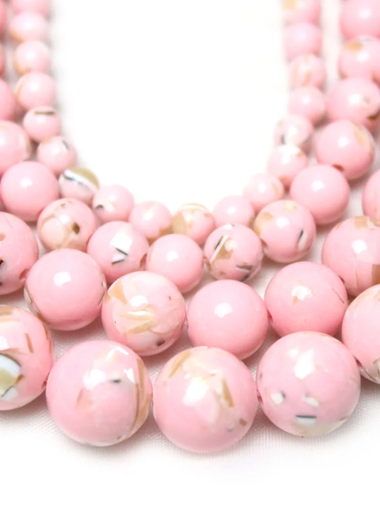 Natural Second Generation Pink Shell Turquoises Stone Loose Round Beads for Jewelry Making Diy Bracelet Necklace 4-12mm 15"