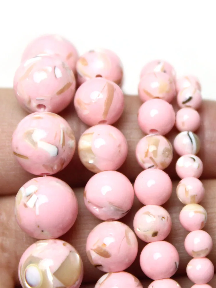 Natural Second Generation Pink Shell Turquoises Stone Loose Round Beads for Jewelry Making Diy Bracelet Necklace 4-12mm 15"