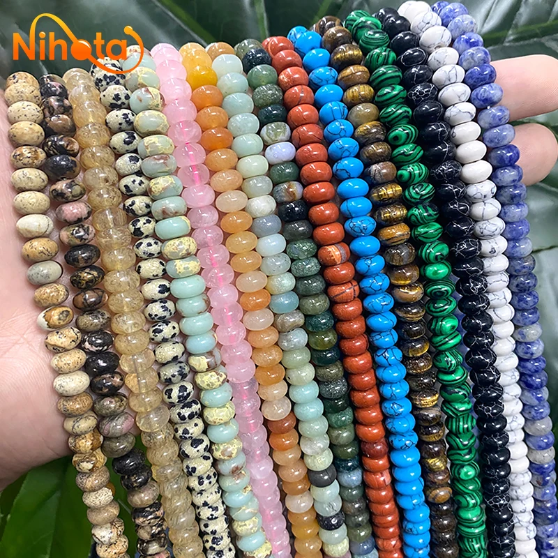 Natural Stone Rondelle Beads Agates Turquoises Jaspers Crystal Spacer Beads For Accessories Jewelry Making 15'' Strand 6/8/10mm