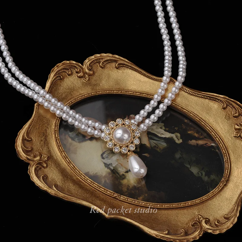 SHMIK Elegant Vintage Palace Full Pearl Pendant Necklace Chains Earrings For Women Lady Classic Exquisite Chorker Chains Jewelry