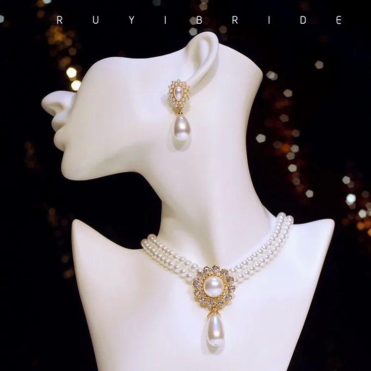 SHMIK Elegant Vintage Palace Full Pearl Pendant Necklace Chains Earrings For Women Lady Classic Exquisite Chorker Chains Jewelry