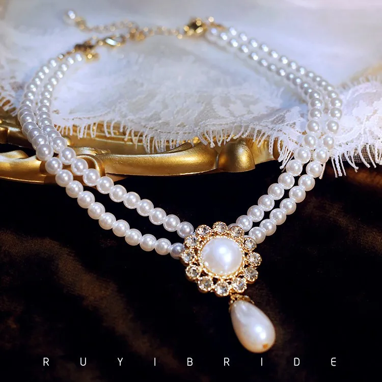SHMIK Elegant Vintage Palace Full Pearl Pendant Necklace Chains Earrings For Women Lady Classic Exquisite Chorker Chains Jewelry