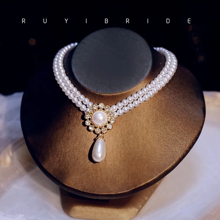 SHMIK Elegant Vintage Palace Full Pearl Pendant Necklace Chains Earrings For Women Lady Classic Exquisite Chorker Chains Jewelry
