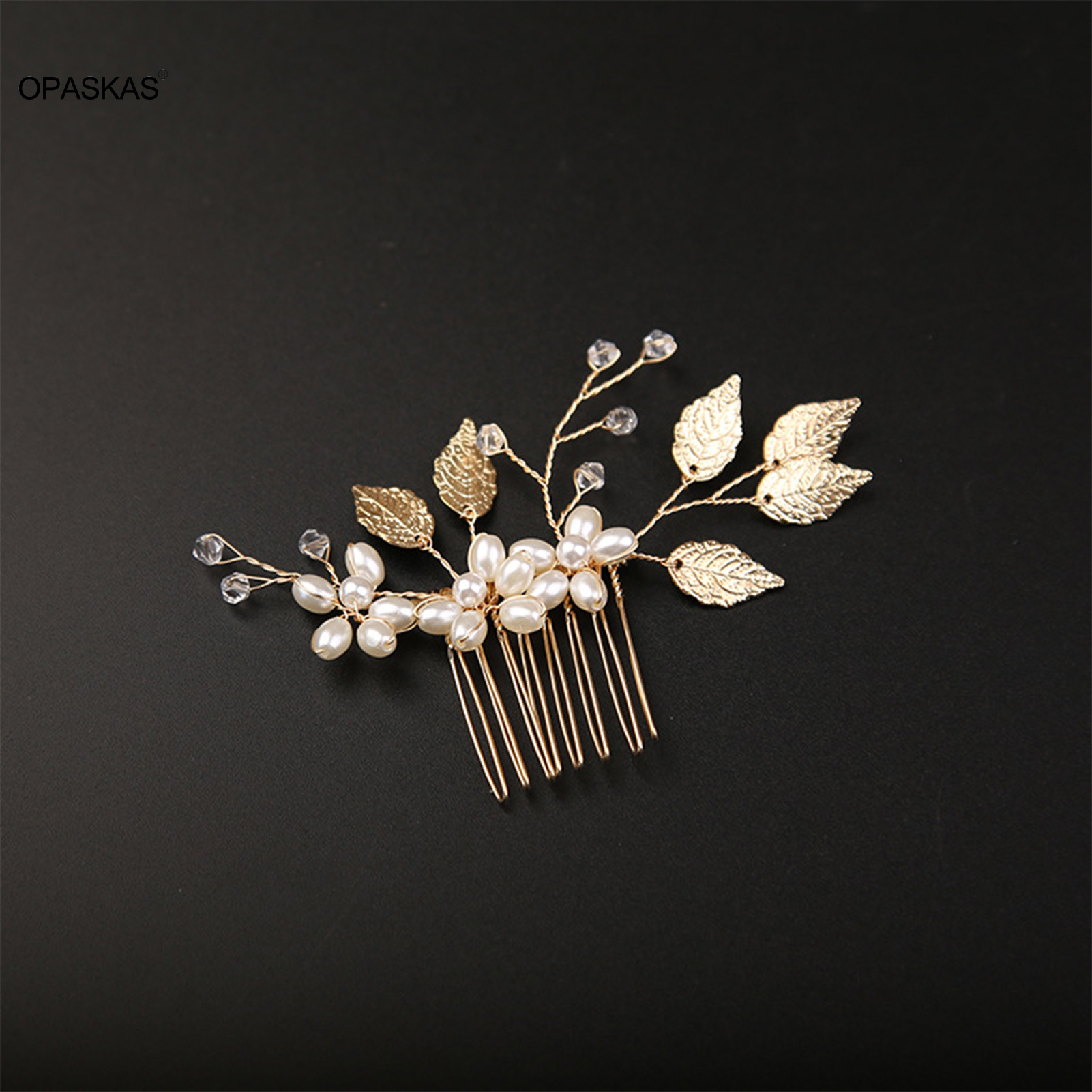 Pearl Hairpin With Side Comb Wedding Hair Accessories Golden Leaf Beads Flower Hair Clip U-shaped Alloy Headwear Fashion Jewelry