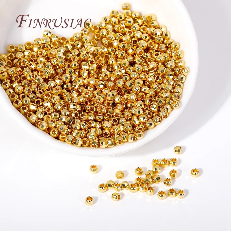 2.5/3/4/5mm 18K Gold Plated Shiny Faceted Round Ball Beads Metal Spacer Beads Bracelets Separator Beads For Jewelry Making