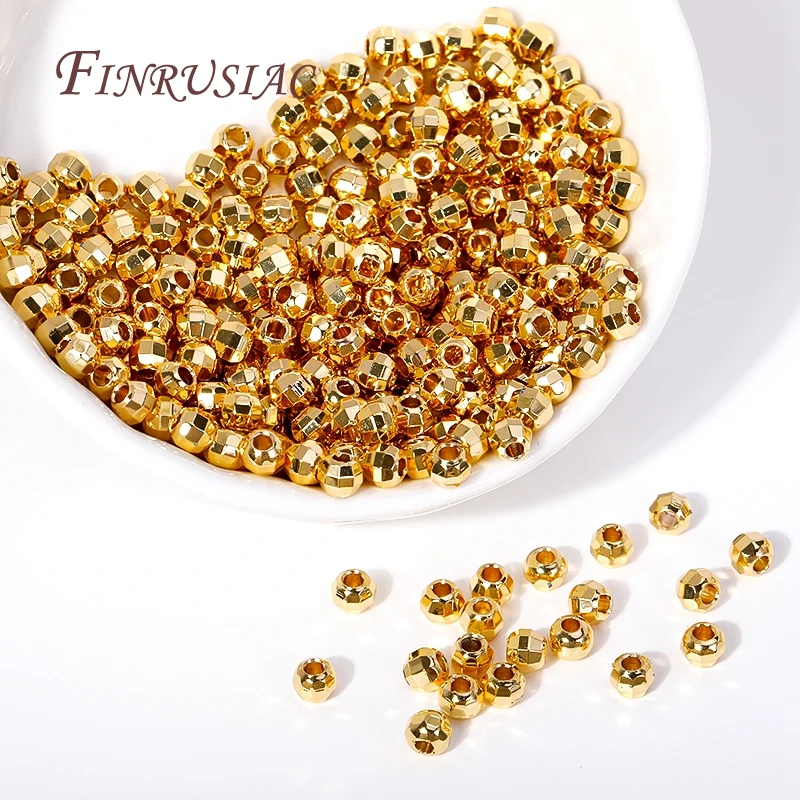 2.5/3/4/5mm 18K Gold Plated Shiny Faceted Round Ball Beads Metal Spacer Beads Bracelets Separator Beads For Jewelry Making
