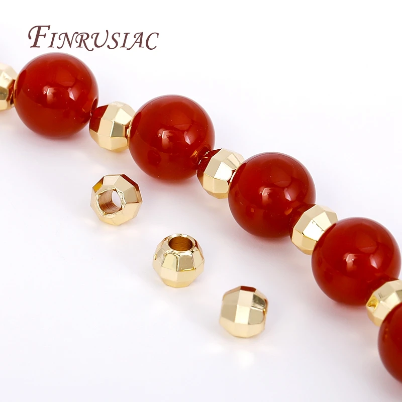 2.5/3/4/5mm 18K Gold Plated Shiny Faceted Round Ball Beads Metal Spacer Beads Bracelets Separator Beads For Jewelry Making