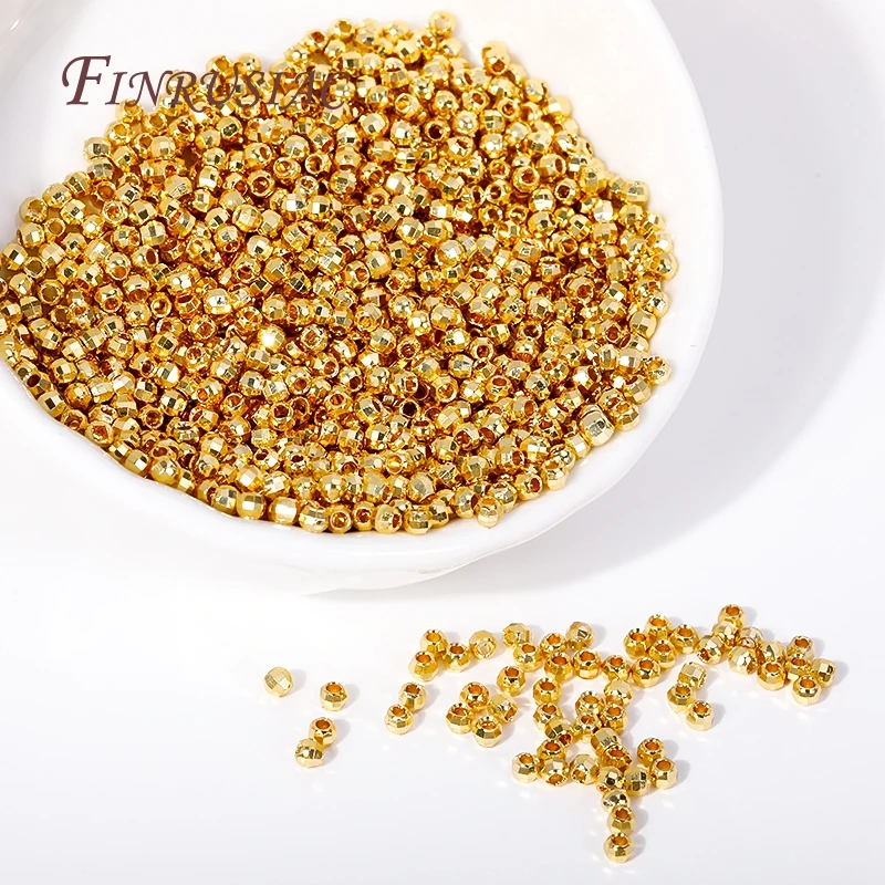 2.5/3/4/5mm 18K Gold Plated Shiny Faceted Round Ball Beads Metal Spacer Beads Bracelets Separator Beads For Jewelry Making