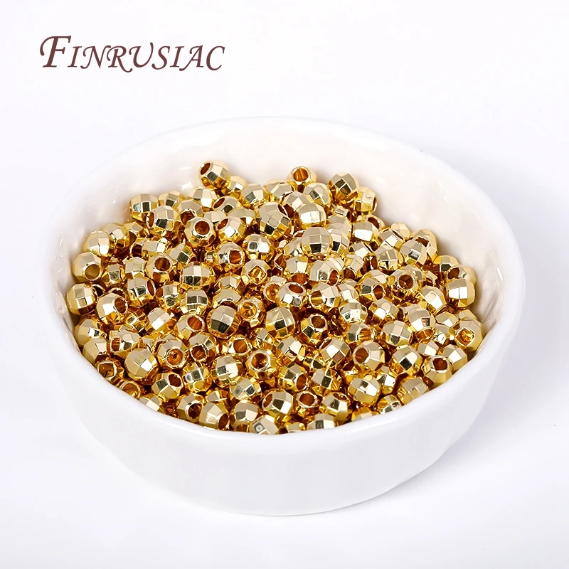2.5/3/4/5mm 18K Gold Plated Shiny Faceted Round Ball Beads Metal Spacer Beads Bracelets Separator Beads For Jewelry Making