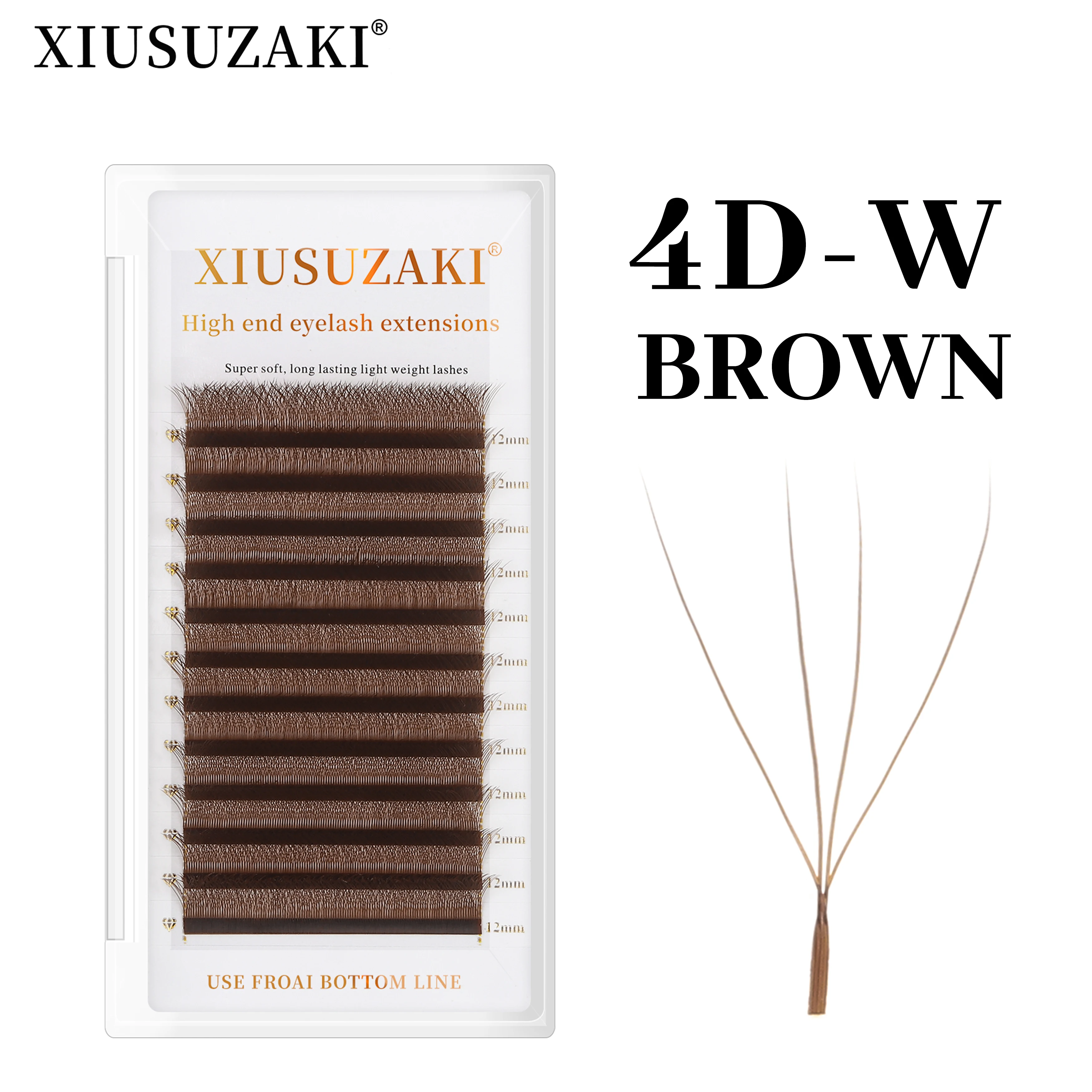 XIUSUZAKI Brown 4D W-Shaped Eyelashes Extensions High Quality Individual Lashes Automatic Flowering Premade Fans Fake Eyelashes