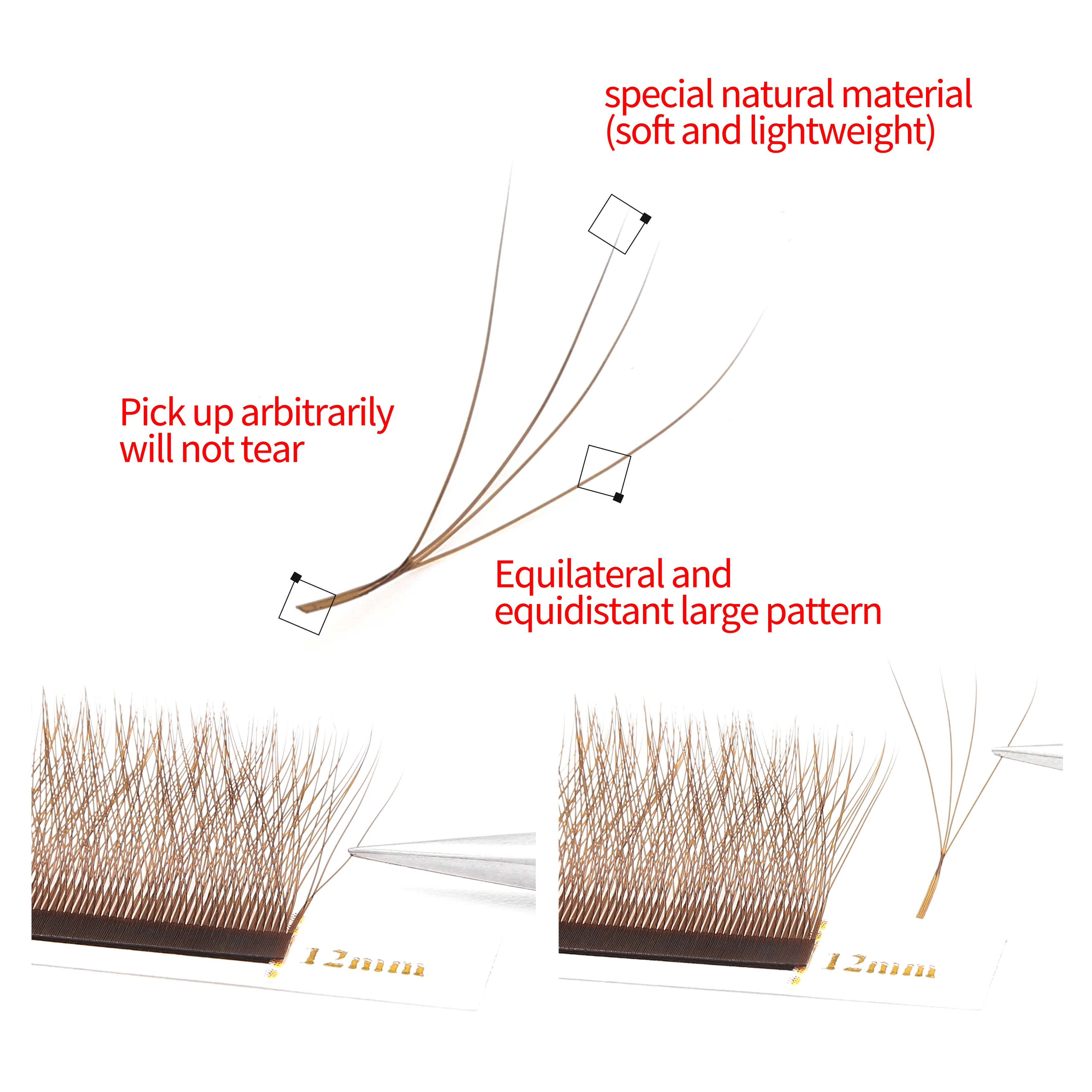 XIUSUZAKI Brown 4D W-Shaped Eyelashes Extensions High Quality Individual Lashes Automatic Flowering Premade Fans Fake Eyelashes