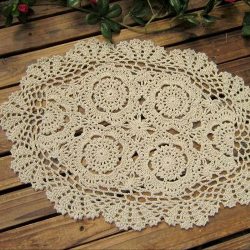 Vintage Crocheted Doilies Oval Table Mat Shabby Chic Crochet Placemet Handmade Wedding Event Decor 30x45cm