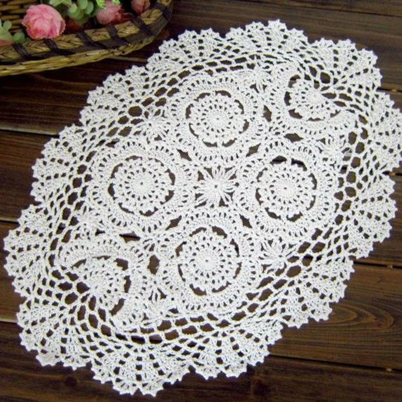Vintage Crocheted Doilies Oval Table Mat Shabby Chic Crochet Placemet Handmade Wedding Event Decor 30x45cm