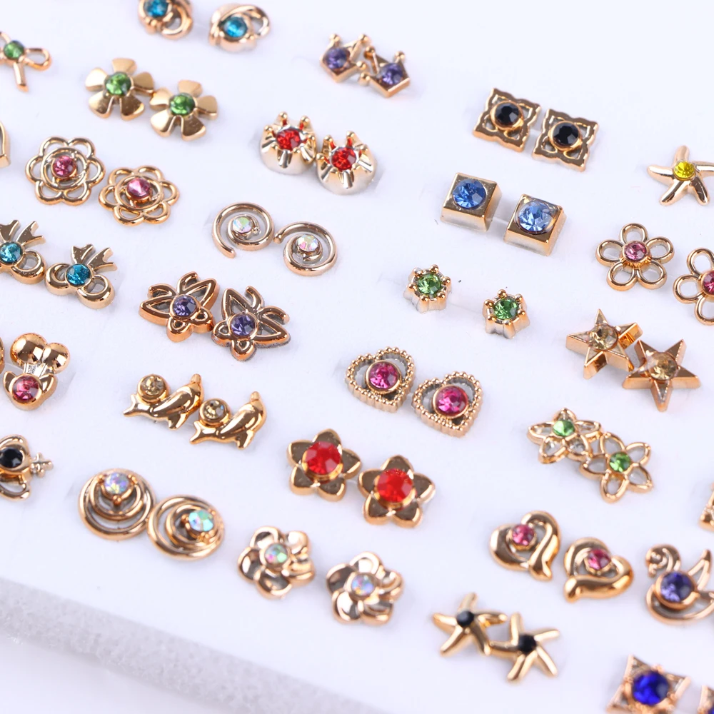 36Pairs/Lot Fashion Colorful Rhinestone Stud Earring Women Girls Animal Fruit Piercing Jewelry Wedding Party Gifts Mixed Style