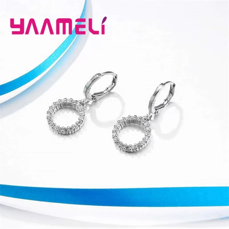 925 Sterling Silver Stamped Bridal Jewelry Sets Beads Cubic Zirconia Necklaces Hoop Earrings Women Girls Engagement Anniversary