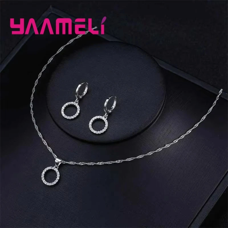 925 Sterling Silver Stamped Bridal Jewelry Sets Beads Cubic Zirconia Necklaces Hoop Earrings Women Girls Engagement Anniversary