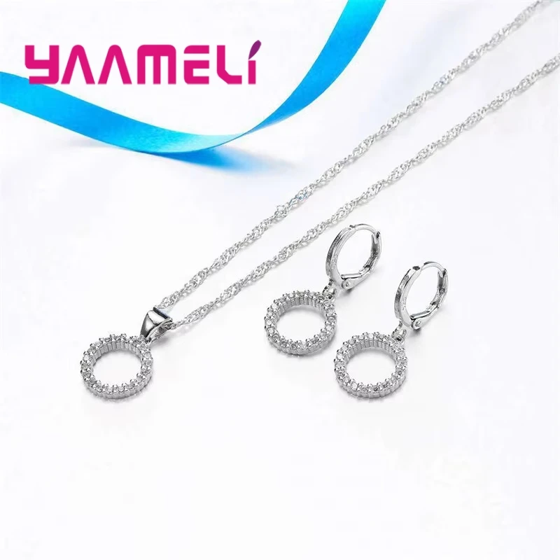 925 Sterling Silver Stamped Bridal Jewelry Sets Beads Cubic Zirconia Necklaces Hoop Earrings Women Girls Engagement Anniversary