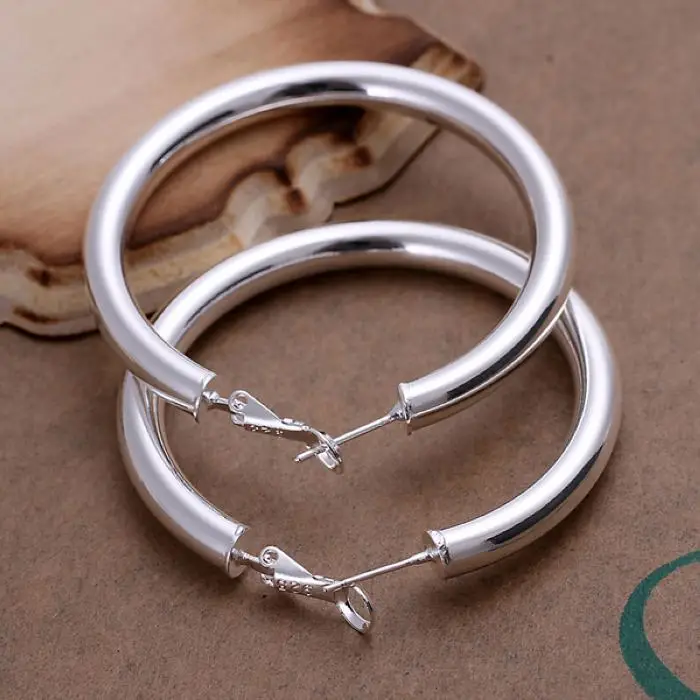 Fashion Pretty Nice Fashion Women 925 Sterling Silver Party 5cm Round Earring Jewelry Big Circle Lady Wedding Free Shipping