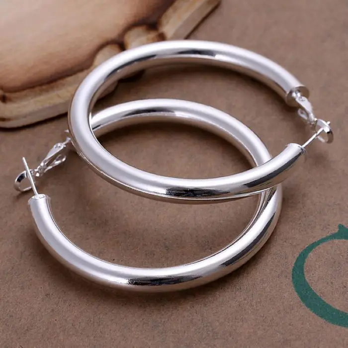 Fashion Pretty Nice Fashion Women 925 Sterling Silver Party 5cm Round Earring Jewelry Big Circle Lady Wedding Free Shipping