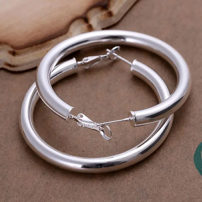 Fashion Pretty Nice Fashion Women 925 Sterling Silver Party 5cm Round Earring Jewelry Big Circle Lady Wedding Free Shipping