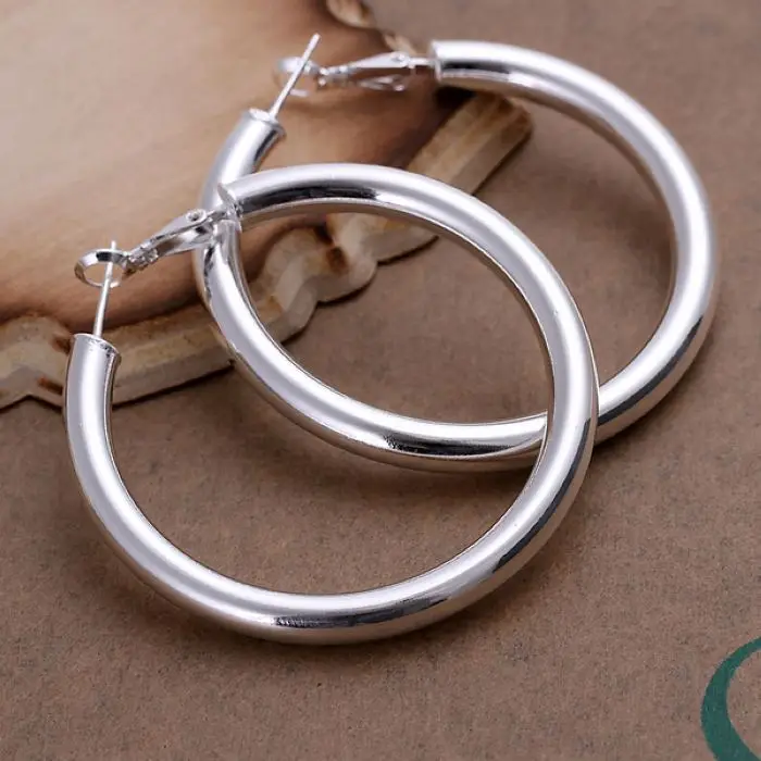 Fashion Pretty Nice Fashion Women 925 Sterling Silver Party 5cm Round Earring Jewelry Big Circle Lady Wedding Free Shipping