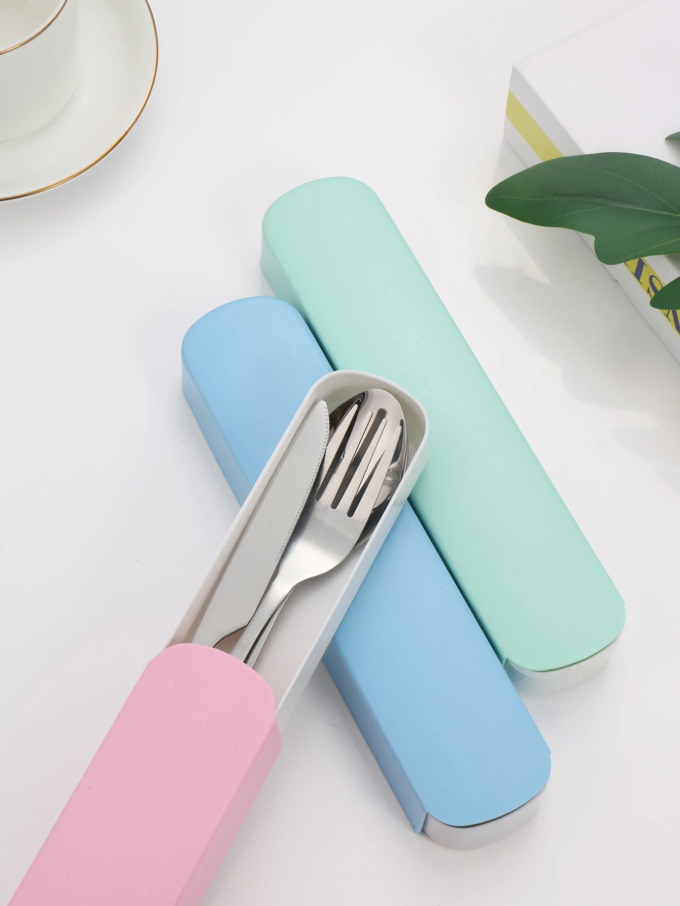 3pc Portable Suit Students Go to School Dining Suit His Knife and Fork Spoon with Receive a Case