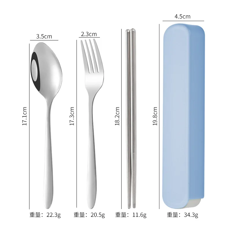 3pc Portable Suit Students Go to School Dining Suit His Knife and Fork Spoon with Receive a Case