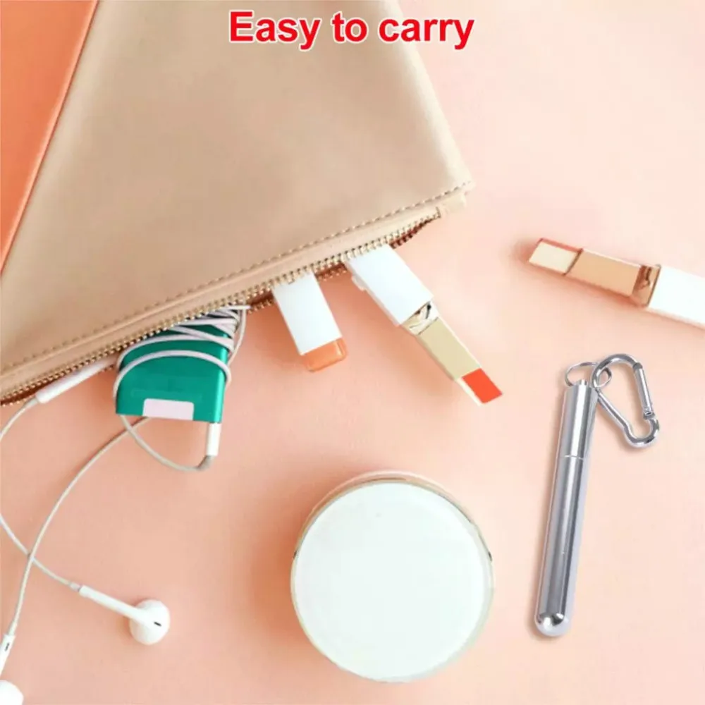 Reusable Telescopic Straw Metal 304 Stainless Steel Straw with Cleaning Brush Carry Case Collapsible Portable Drinking Straw Set