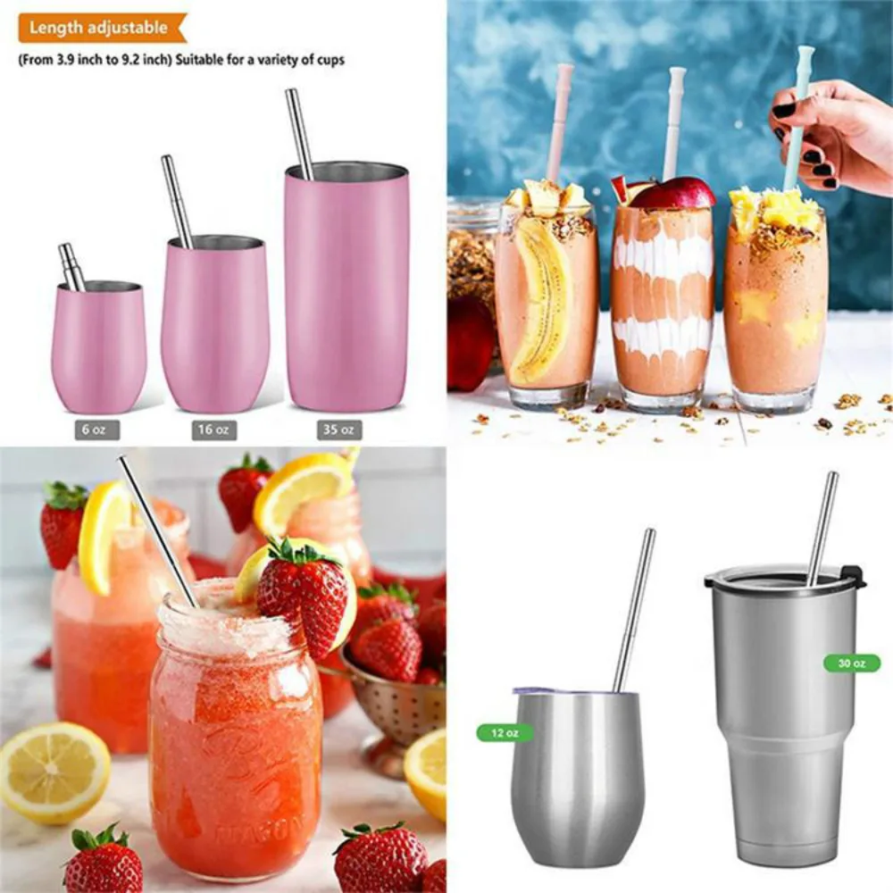 Reusable Telescopic Straw Metal 304 Stainless Steel Straw with Cleaning Brush Carry Case Collapsible Portable Drinking Straw Set