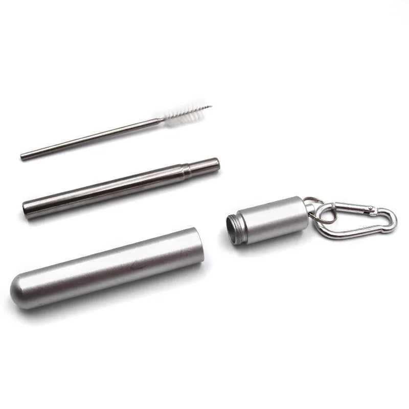 Reusable Telescopic Straw Metal 304 Stainless Steel Straw with Cleaning Brush Carry Case Collapsible Portable Drinking Straw Set