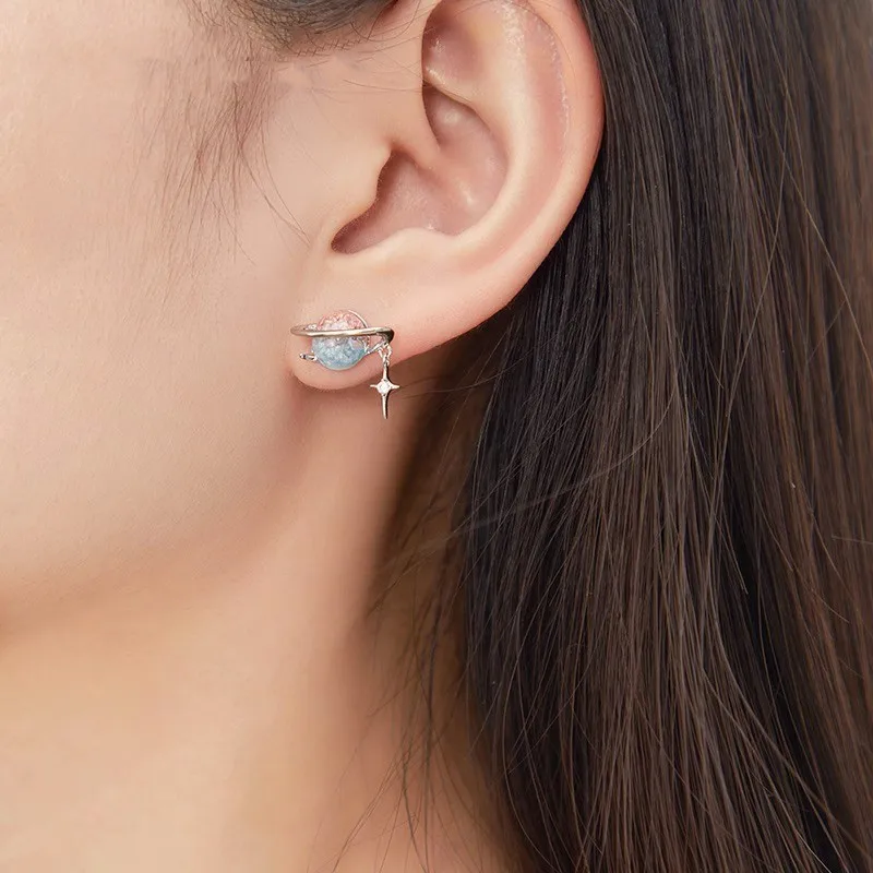 New Round Woman Earrings Planet Girl Cat Eye Personality Hundred Match Earrings Engagement Exquisite Jewellery Gifts