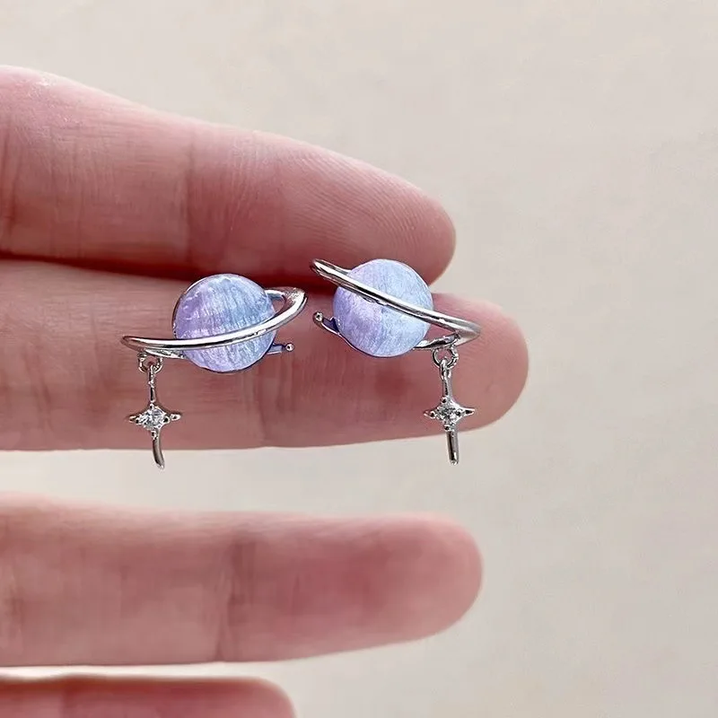 New Round Woman Earrings Planet Girl Cat Eye Personality Hundred Match Earrings Engagement Exquisite Jewellery Gifts