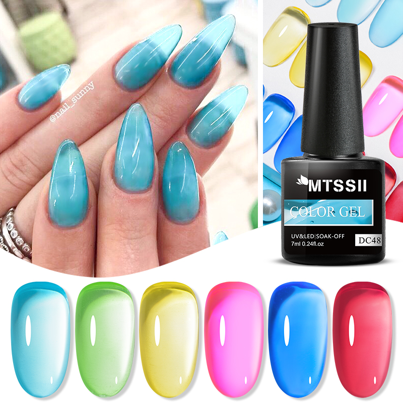 Mtssii 7ML 6PCs/Set Jelly Glass Gel Nail Polish Set Sea Blue Semi-transparent Nail Gel Semi Permanent UV Gel Polish Varnishes