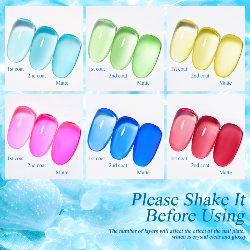 Mtssii 7ML 6PCs/Set Jelly Glass Gel Nail Polish Set Sea Blue Semi-transparent Nail Gel Semi Permanent UV Gel Polish Varnishes