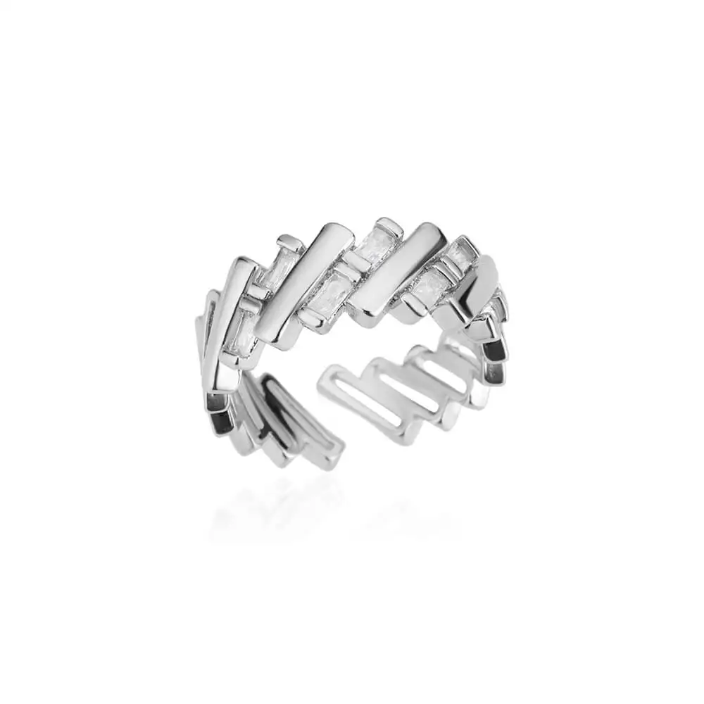 Zircon Bar Rings For Women Gold Plated Stainless Steel Bar Opening Ring 2023 Trending Luxury Wedding Aesthetic Jewelry anillos