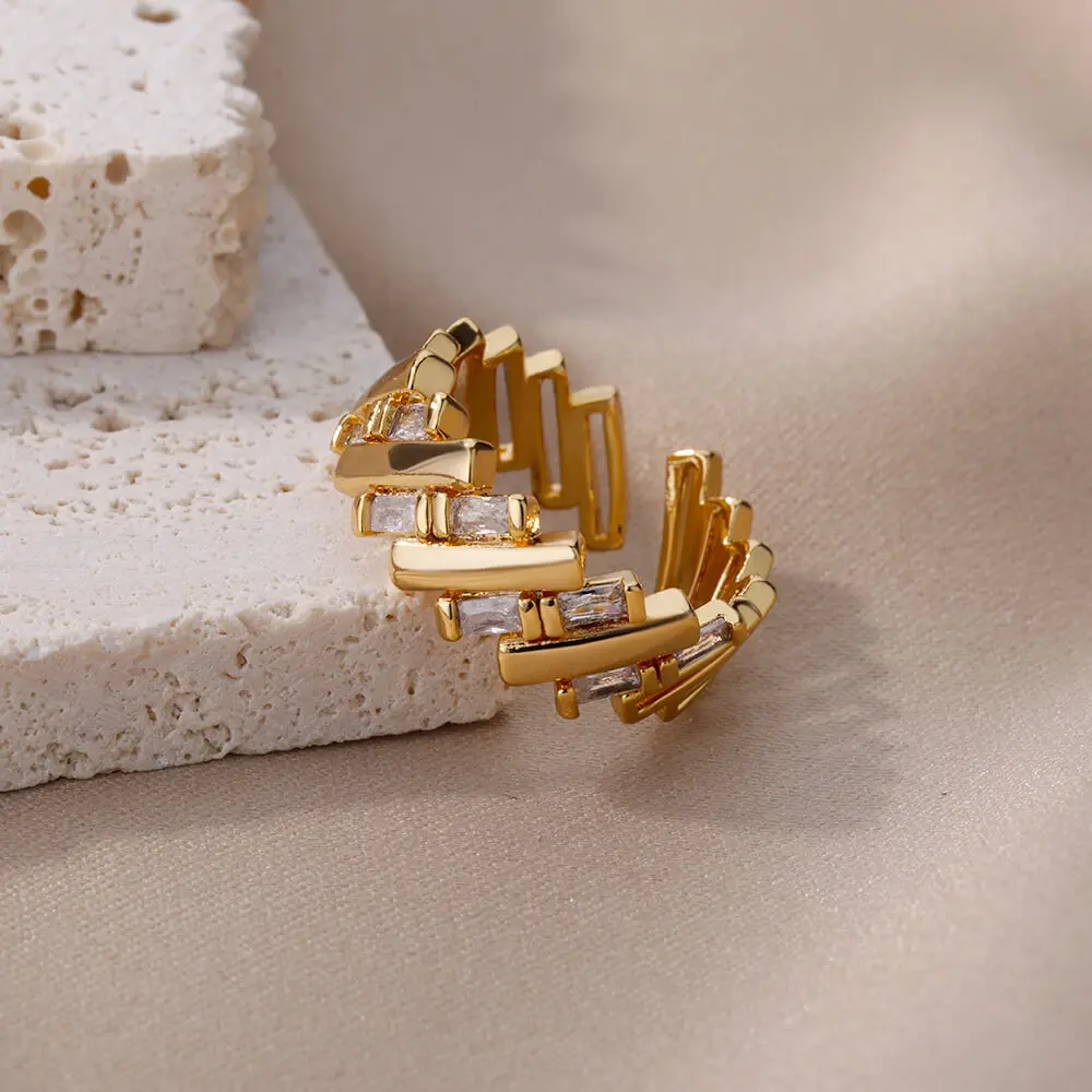 Zircon Bar Rings For Women Gold Plated Stainless Steel Bar Opening Ring 2023 Trending Luxury Wedding Aesthetic Jewelry anillos