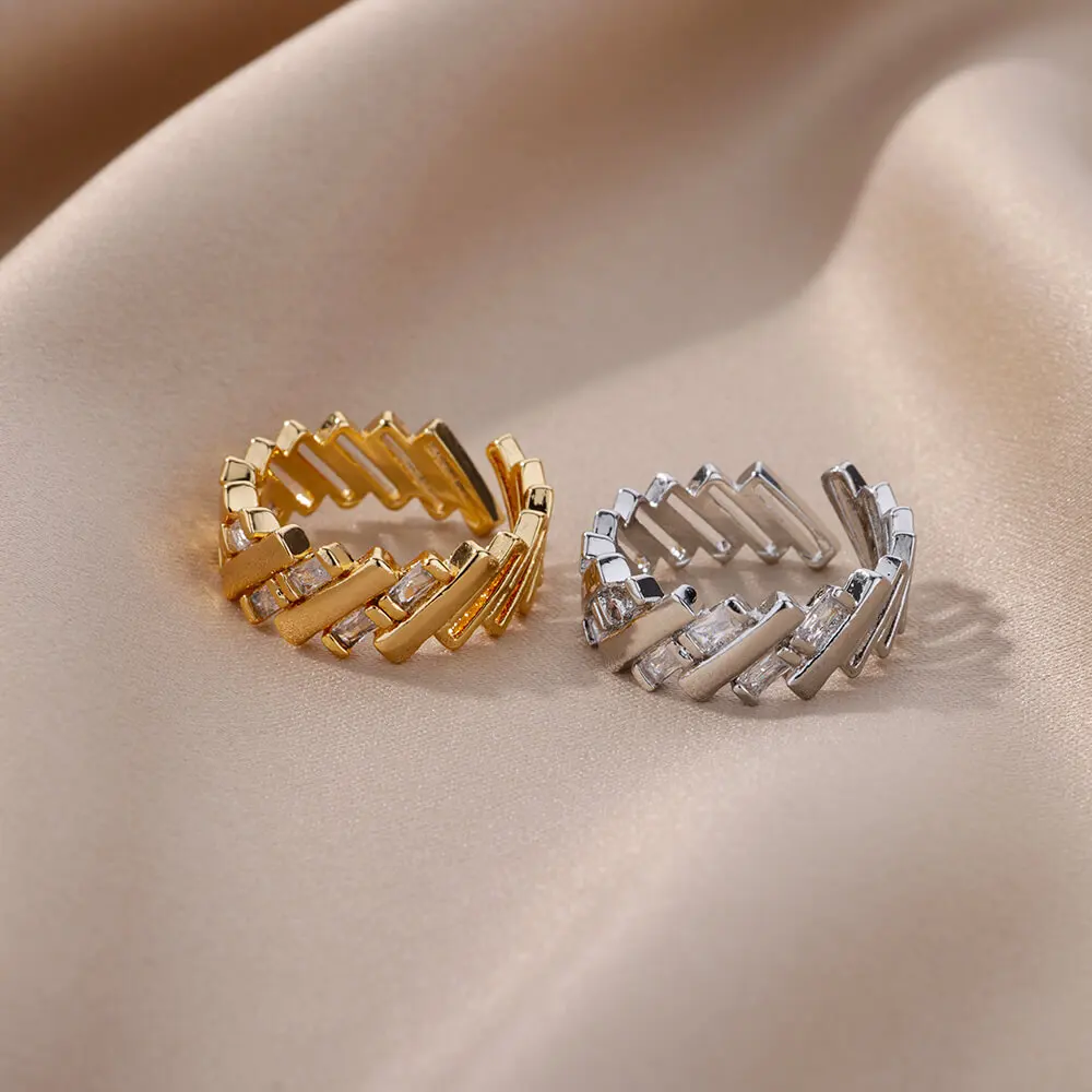 Zircon Bar Rings For Women Gold Plated Stainless Steel Bar Opening Ring 2023 Trending Luxury Wedding Aesthetic Jewelry anillos