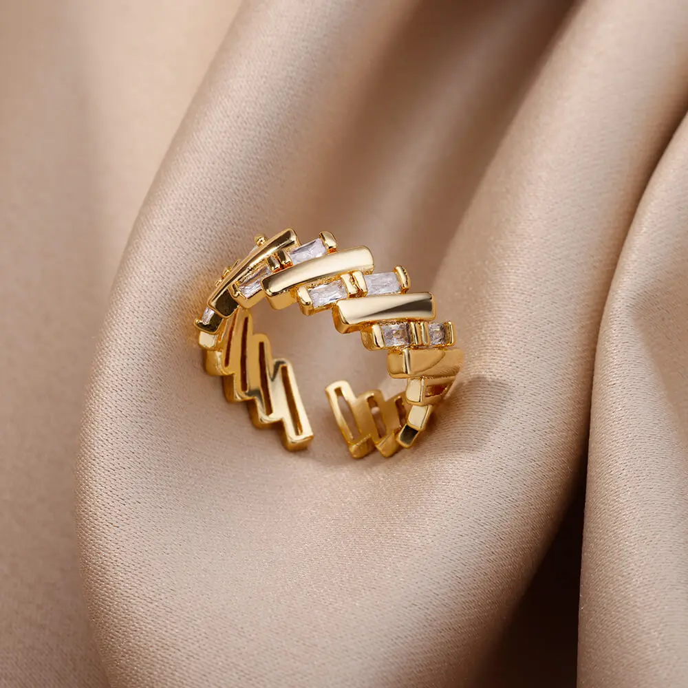 Zircon Bar Rings For Women Gold Plated Stainless Steel Bar Opening Ring 2023 Trending Luxury Wedding Aesthetic Jewelry anillos