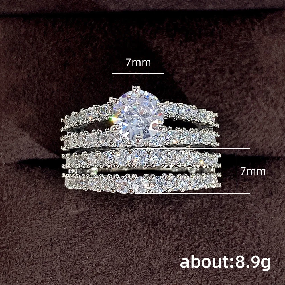 Huitan Trendy Hollow Set Rings Full Bling Iced Out CZ Stone Luxury Women Wedding Engagement Rings 2Pcs Set Jewelry Drop Shipping