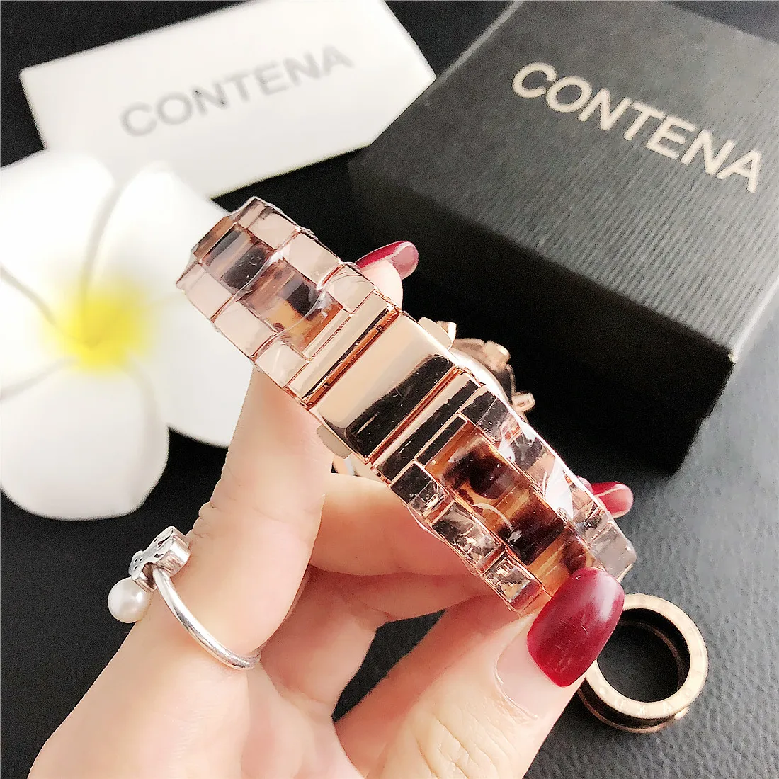 Contena Brand Luxury Women's Watch Fashion Rhinestones Stainless Steel Quartz Watch Simple Elegant Ladies Watch Reloj Mujer