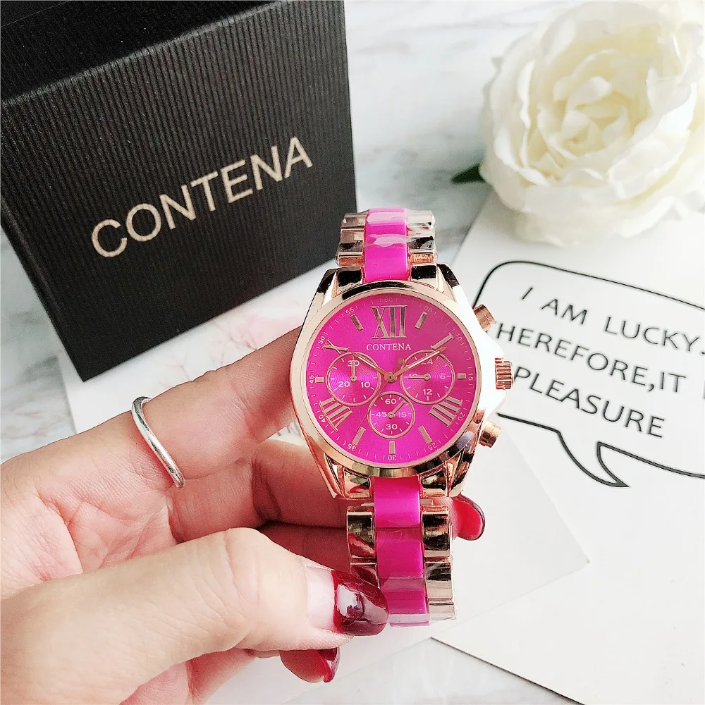 Contena Brand Luxury Women's Watch Fashion Rhinestones Stainless Steel Quartz Watch Simple Elegant Ladies Watch Reloj Mujer