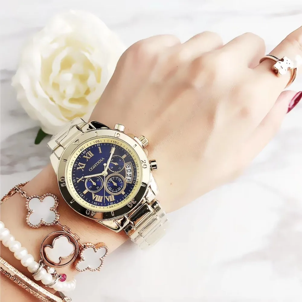 Contena Brand Luxury Women's Watch Fashion Rhinestones Stainless Steel Quartz Watch Simple Elegant Ladies Watch Reloj Mujer