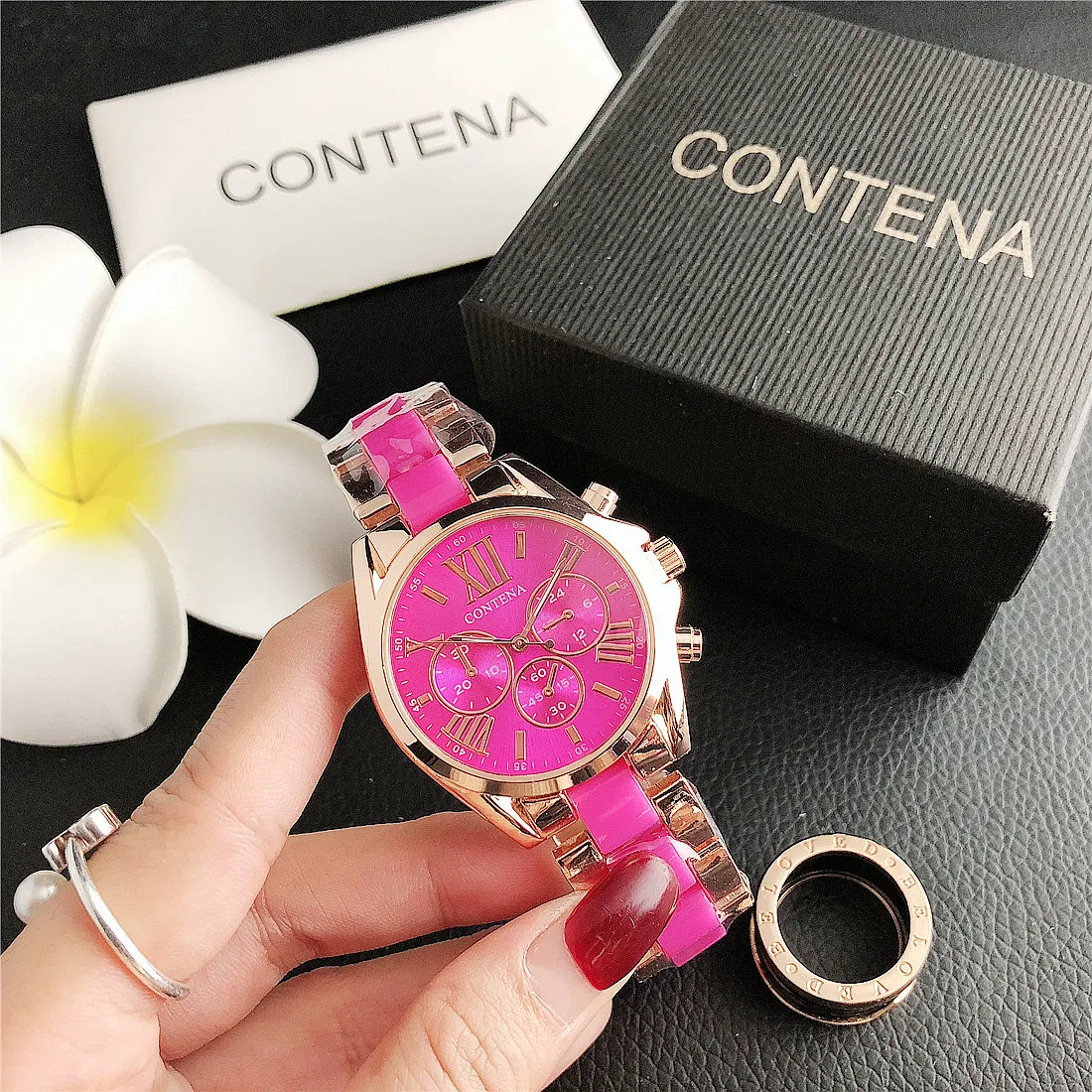 Contena Brand Luxury Women's Watch Fashion Rhinestones Stainless Steel Quartz Watch Simple Elegant Ladies Watch Reloj Mujer