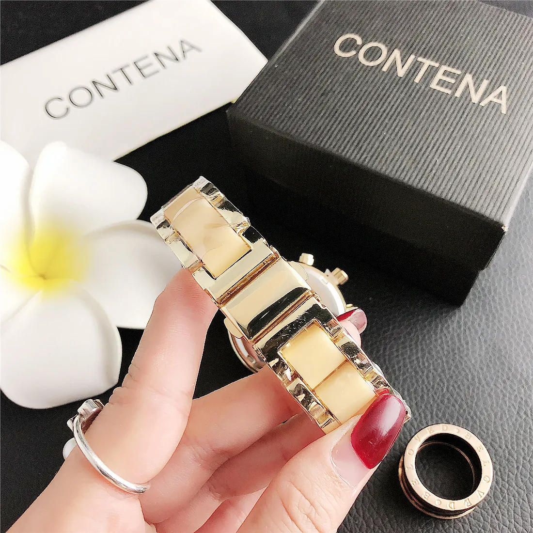 Contena Brand Luxury Women's Watch Fashion Rhinestones Stainless Steel Quartz Watch Simple Elegant Ladies Watch Reloj Mujer
