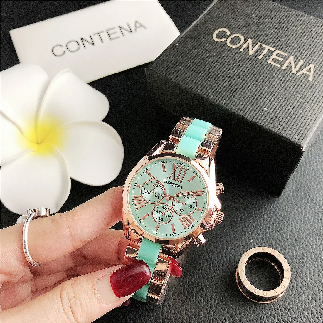 Contena Brand Luxury Women's Watch Fashion Rhinestones Stainless Steel Quartz Watch Simple Elegant Ladies Watch Reloj Mujer
