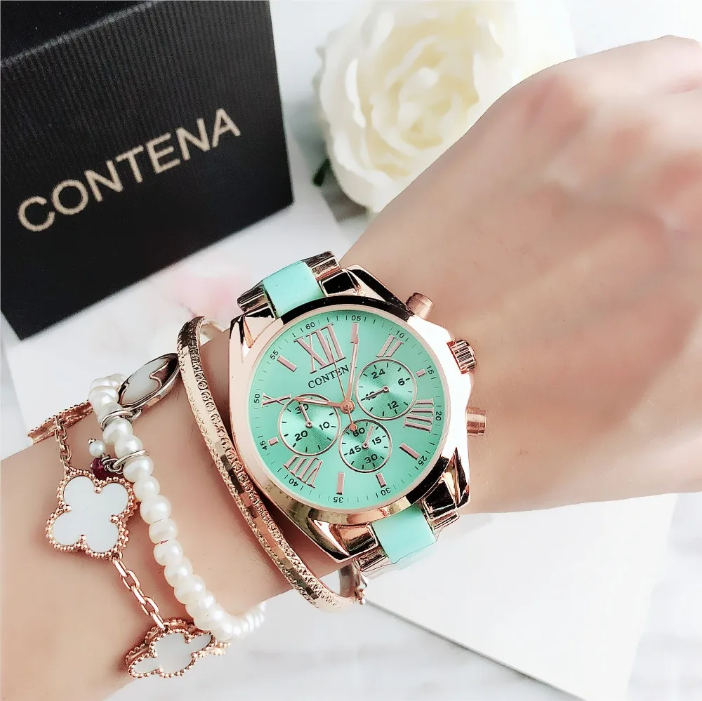 Contena Brand Luxury Women's Watch Fashion Rhinestones Stainless Steel Quartz Watch Simple Elegant Ladies Watch Reloj Mujer