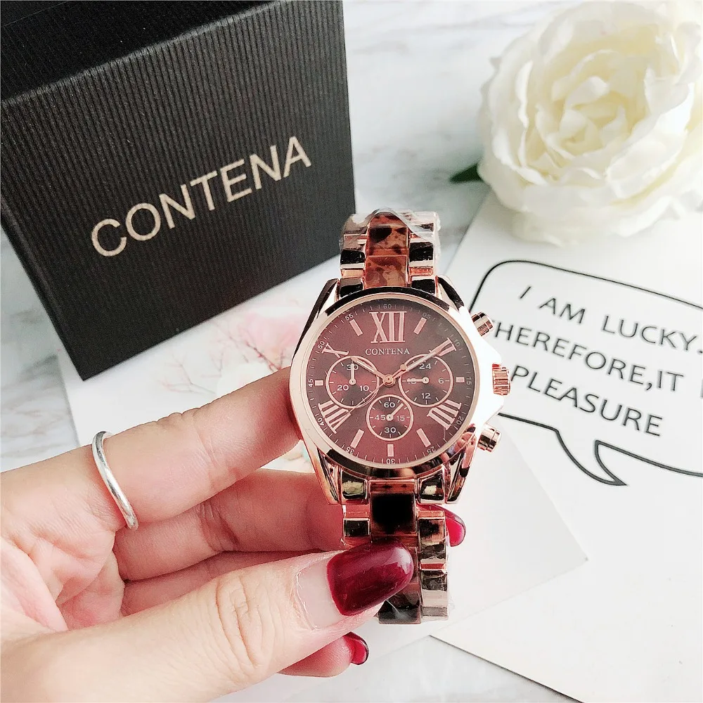 Contena Brand Luxury Women's Watch Fashion Rhinestones Stainless Steel Quartz Watch Simple Elegant Ladies Watch Reloj Mujer