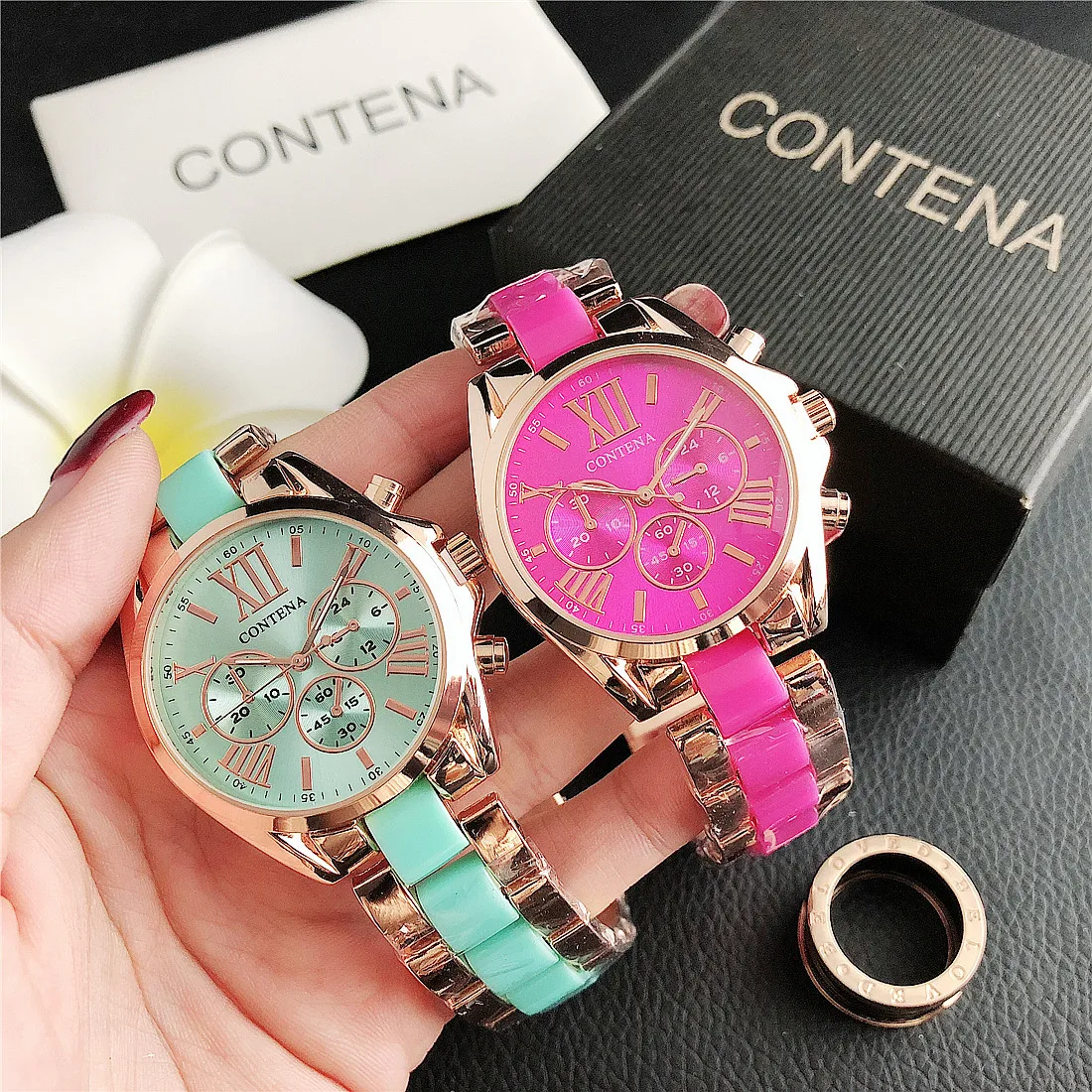 Contena Brand Luxury Women's Watch Fashion Rhinestones Stainless Steel Quartz Watch Simple Elegant Ladies Watch Reloj Mujer